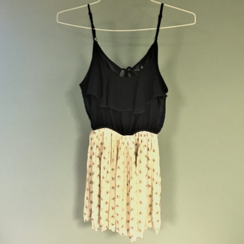 Wet Seal Navy & Cream Dress w/ Bow Print